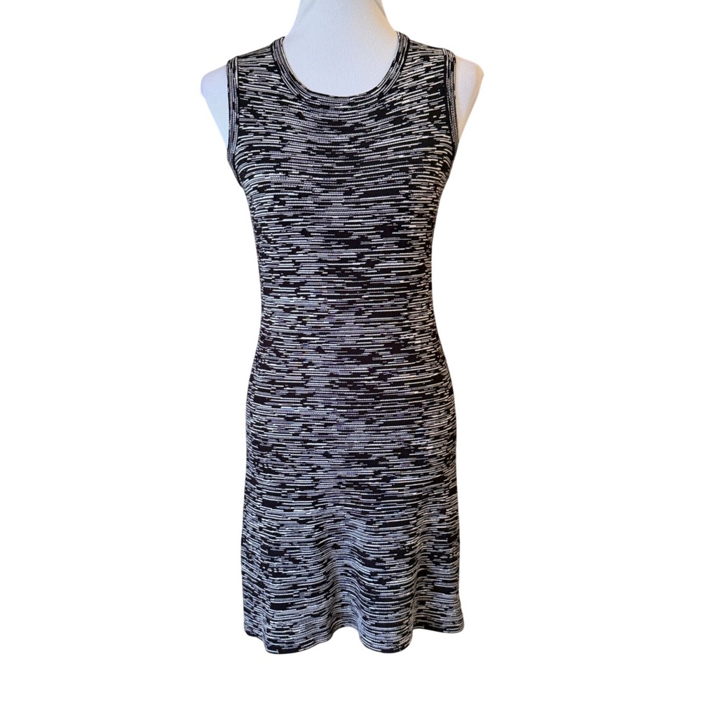 Muse Sleeveless Sheath Dress Women Small Black White Space Dye Knit Workwear